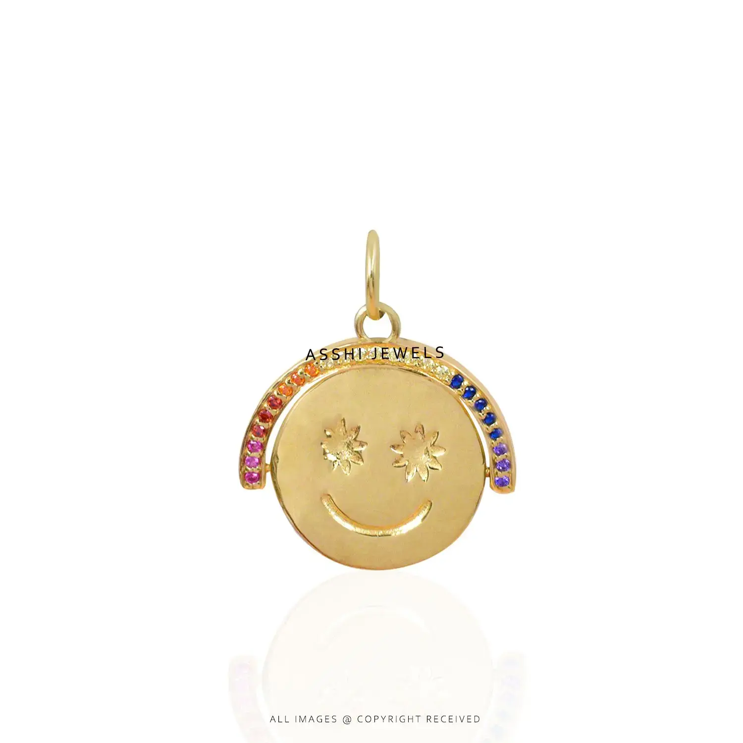 Happy Face Spinning Pendant with Multi CZ - Silver Jewelry-Asshi Jewels