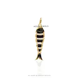Movable Fish Pendant with Black Enamel – Silver Jewelry