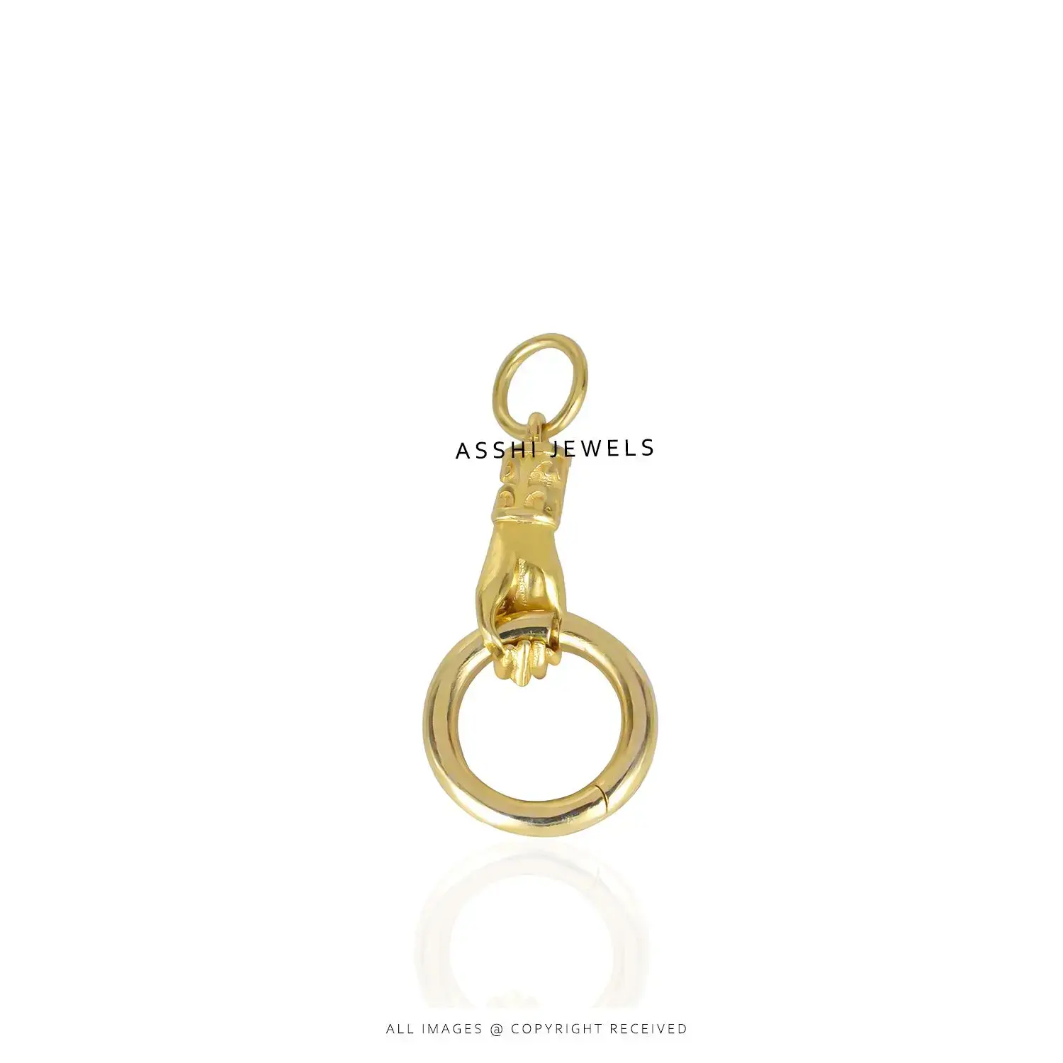 Yellow Gold Plated Figa Hand Door Knocker Charm in Silver