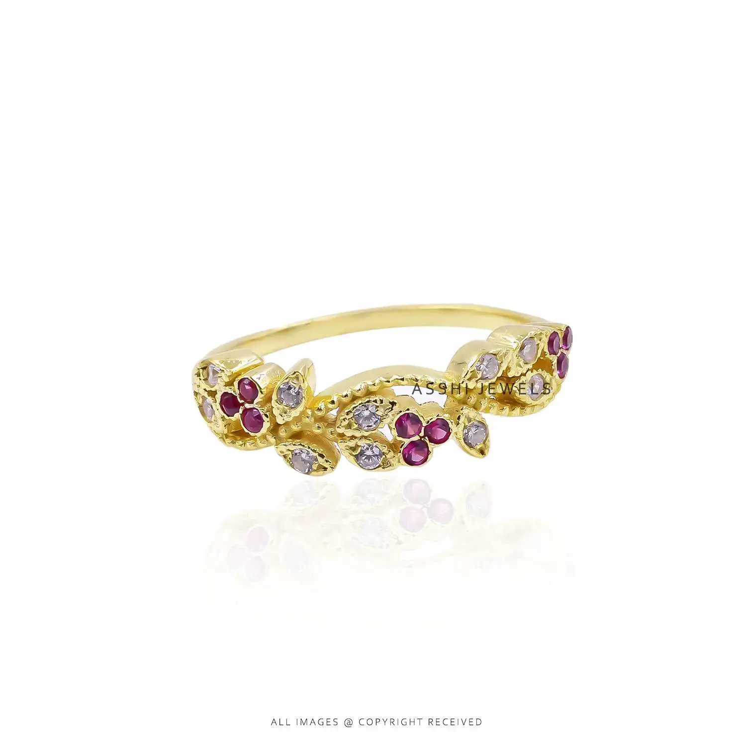 White & Pink CZ Ring - Yellow Gold Plated Jewelry