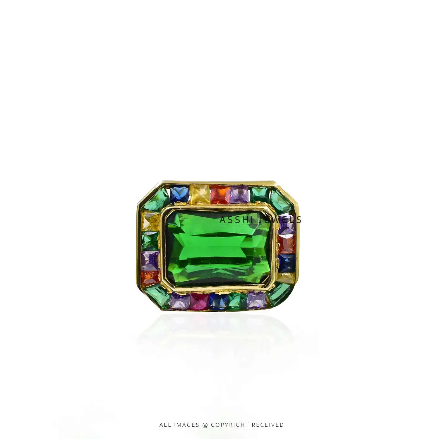 Green & Multi CZ Ring - 925 Sterling Silver Jewelry