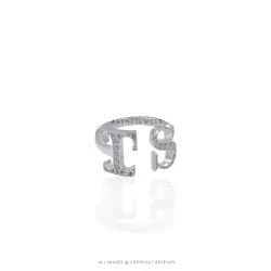 TS Letter Ring with Cubic Zirconia - Silver Jewelry