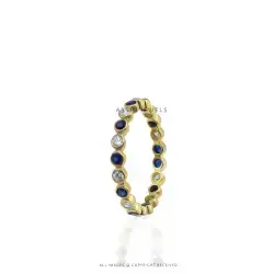 Elegant Blue Sapphire Band Ring with Lab Diamonds – 14K Gold Plating Finish