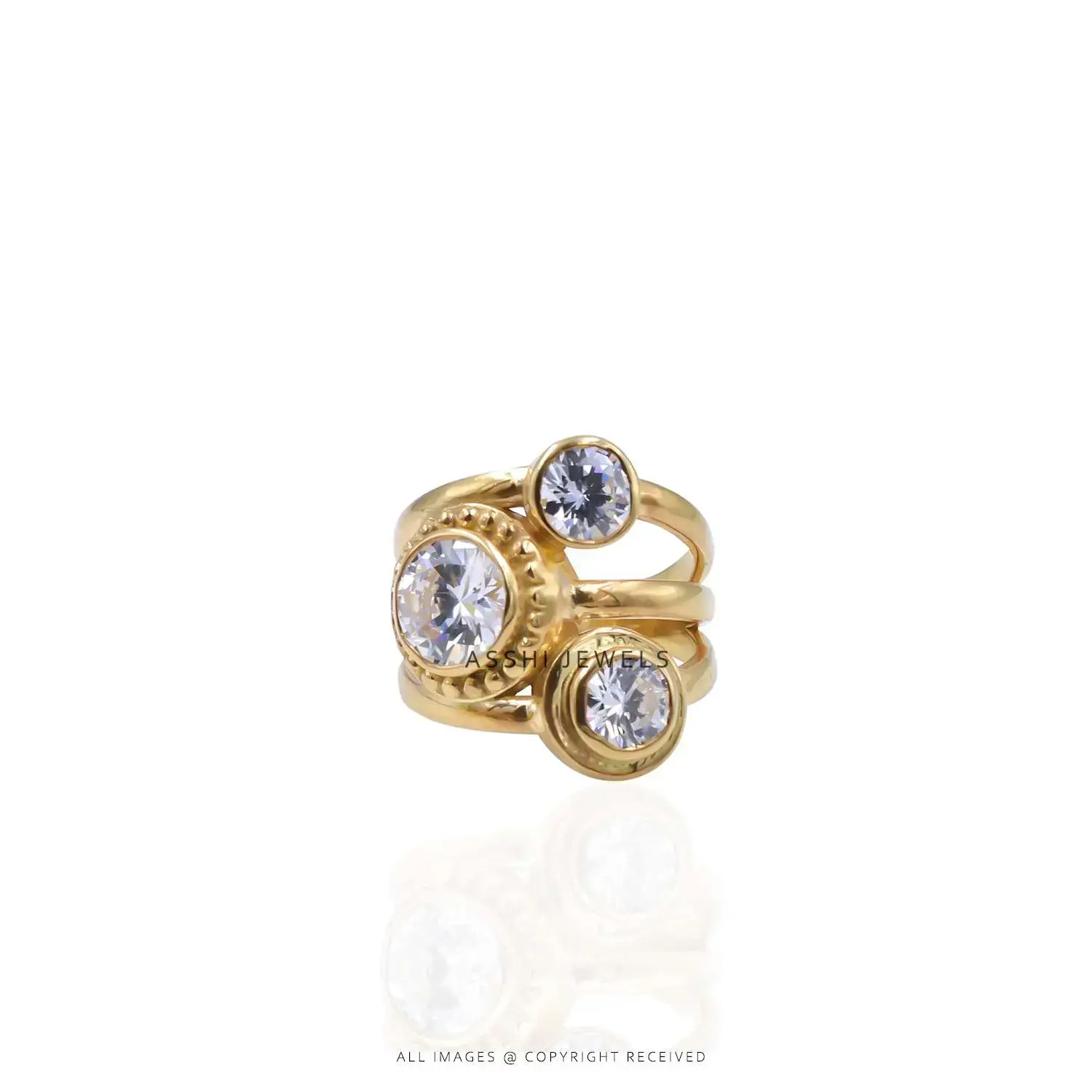 White CZ Triple Layer Ring - Silver Wrap Jewelry