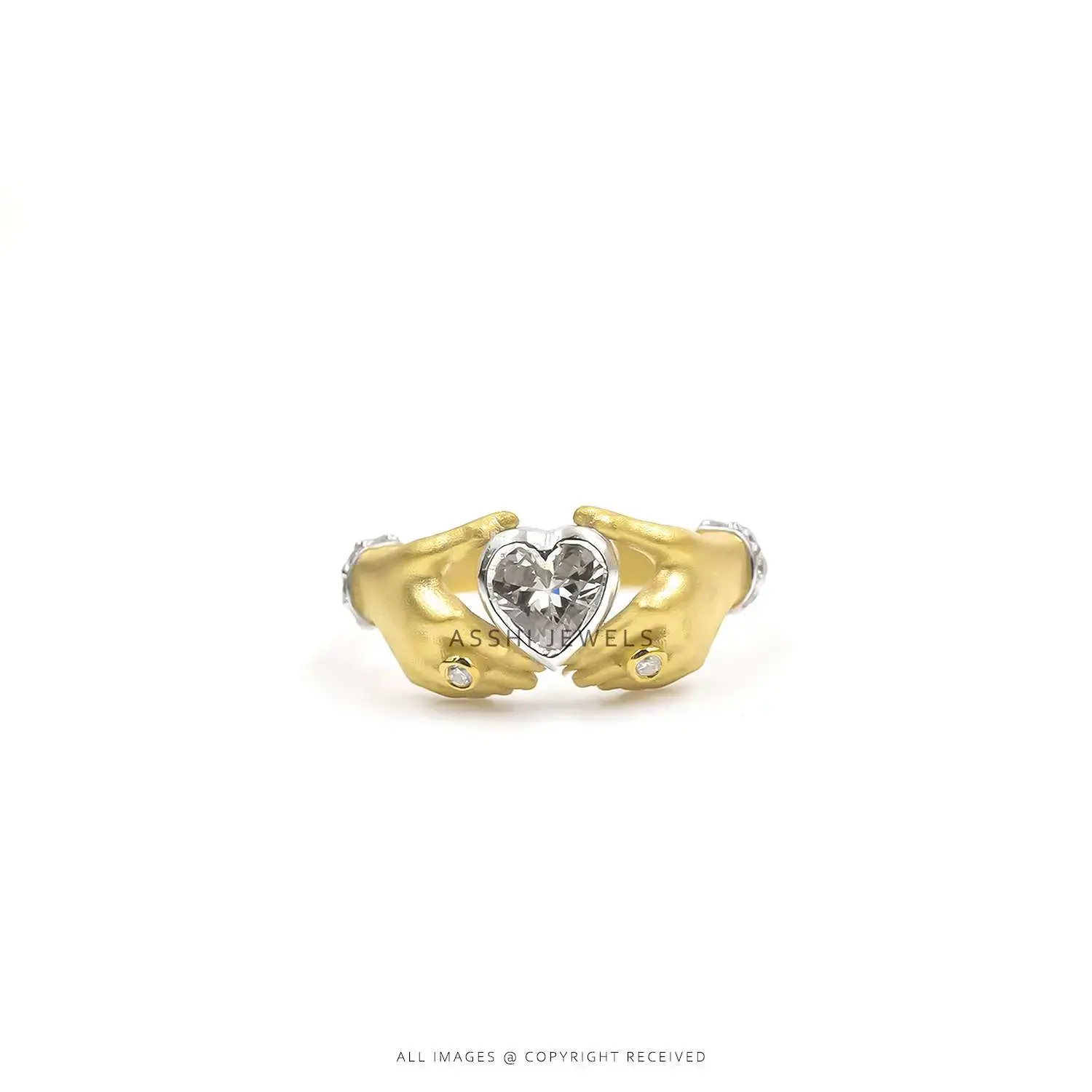Beautiful White CZ Heart Ring with Gold Plating 925 Sterling Silver