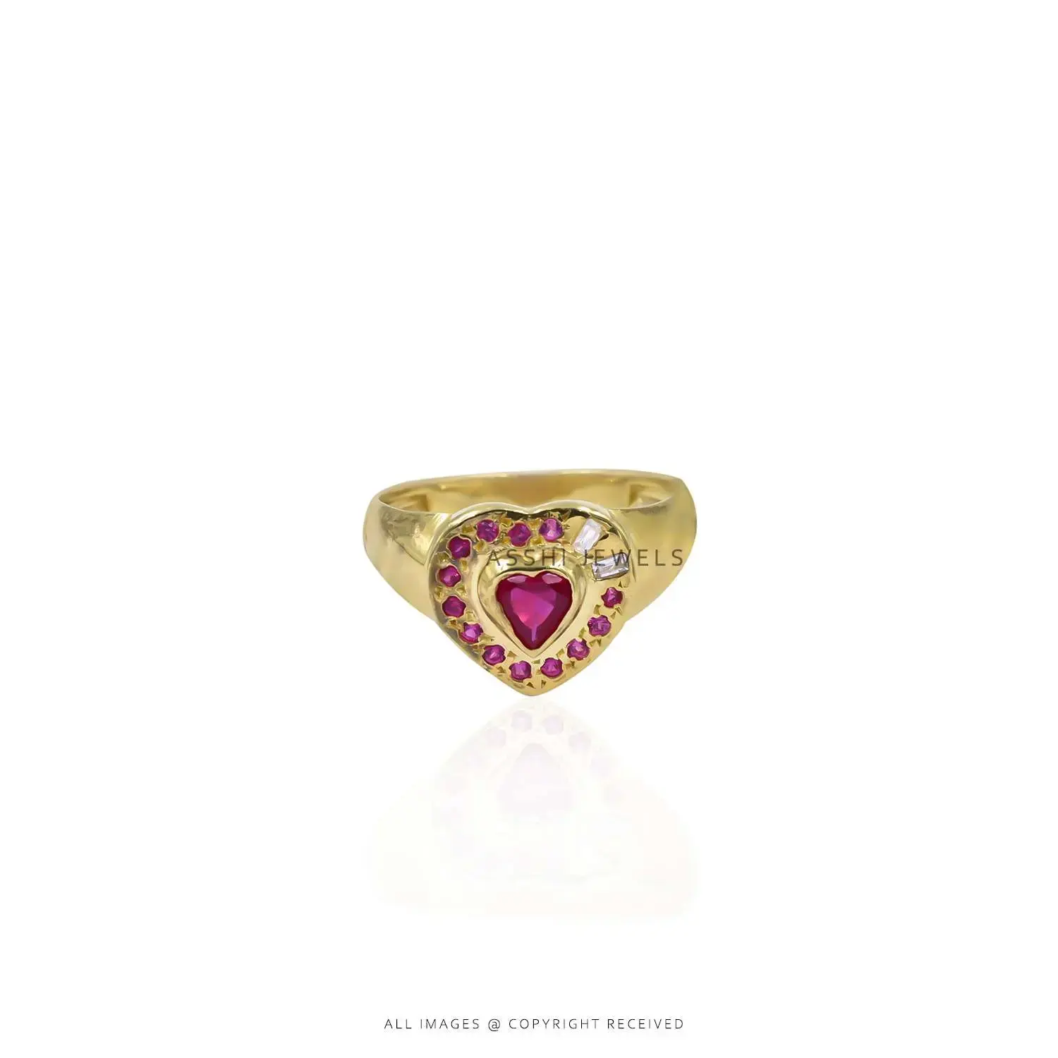Ruby & Pink CZ Heart Ring - Silver Jewelry