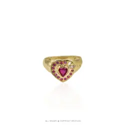 Ruby & Pink CZ Heart Ring - Silver Jewelry