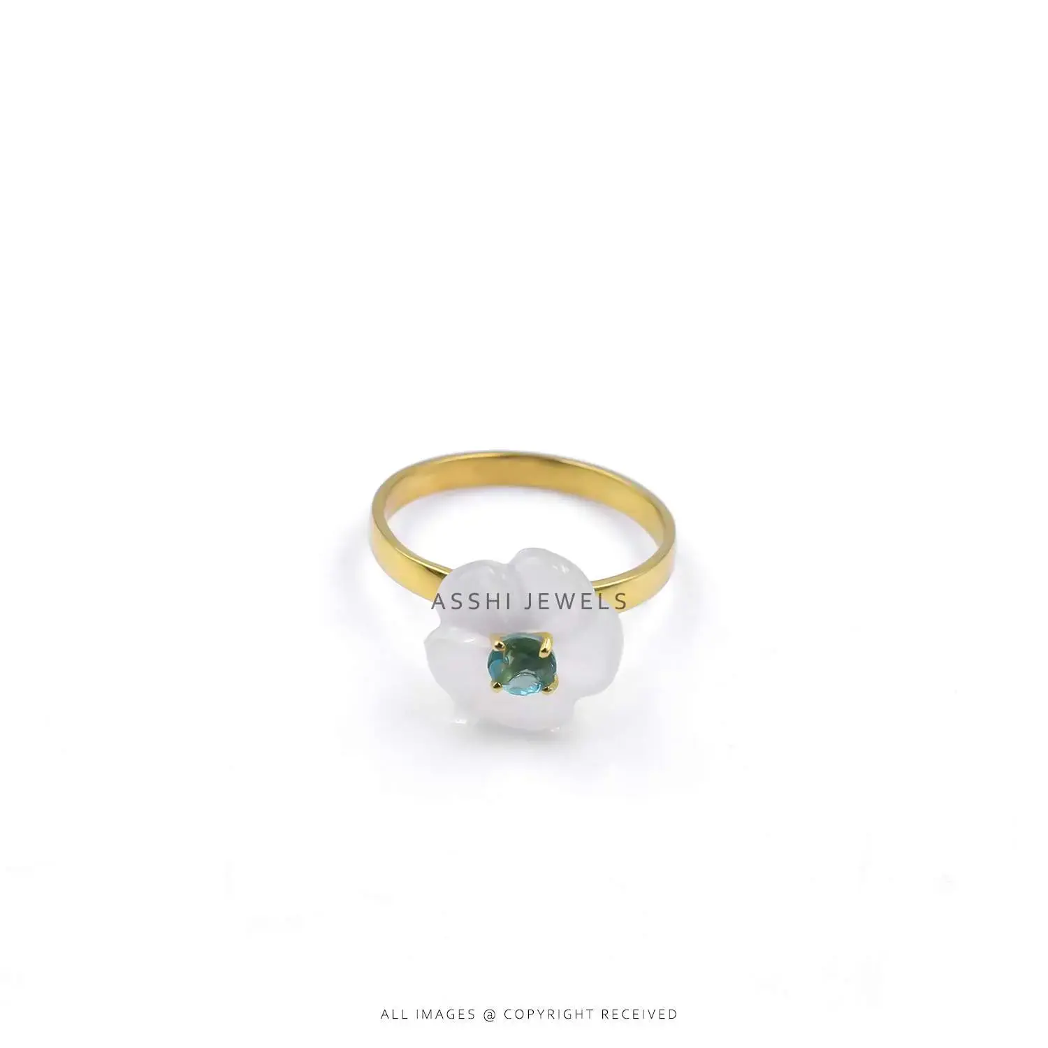 Chalcedony Floral Ring in Yellow Gold Plated Silver