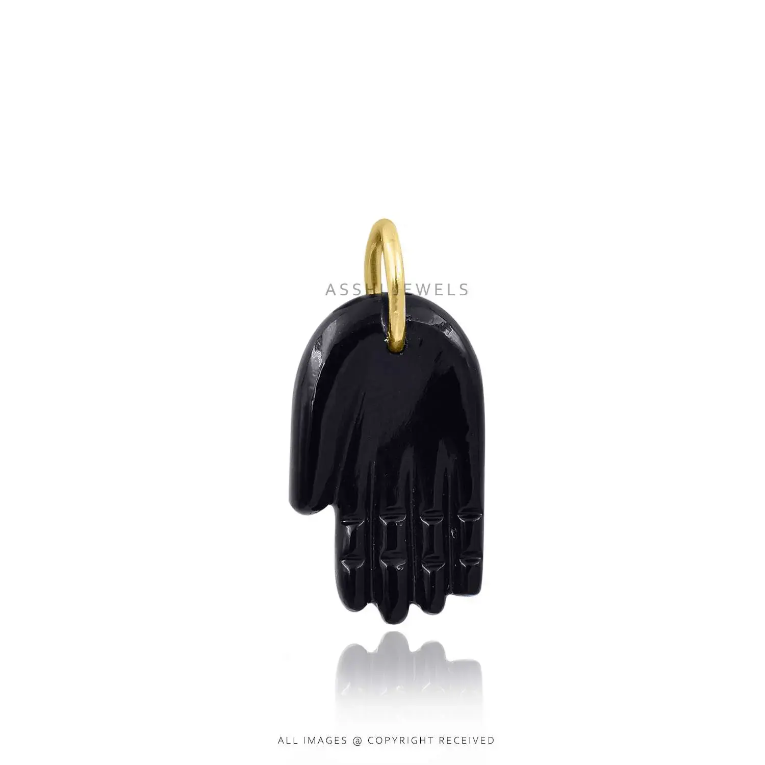 Figa Hand Charm with Black Onyx - Sterling Silver Jewelry