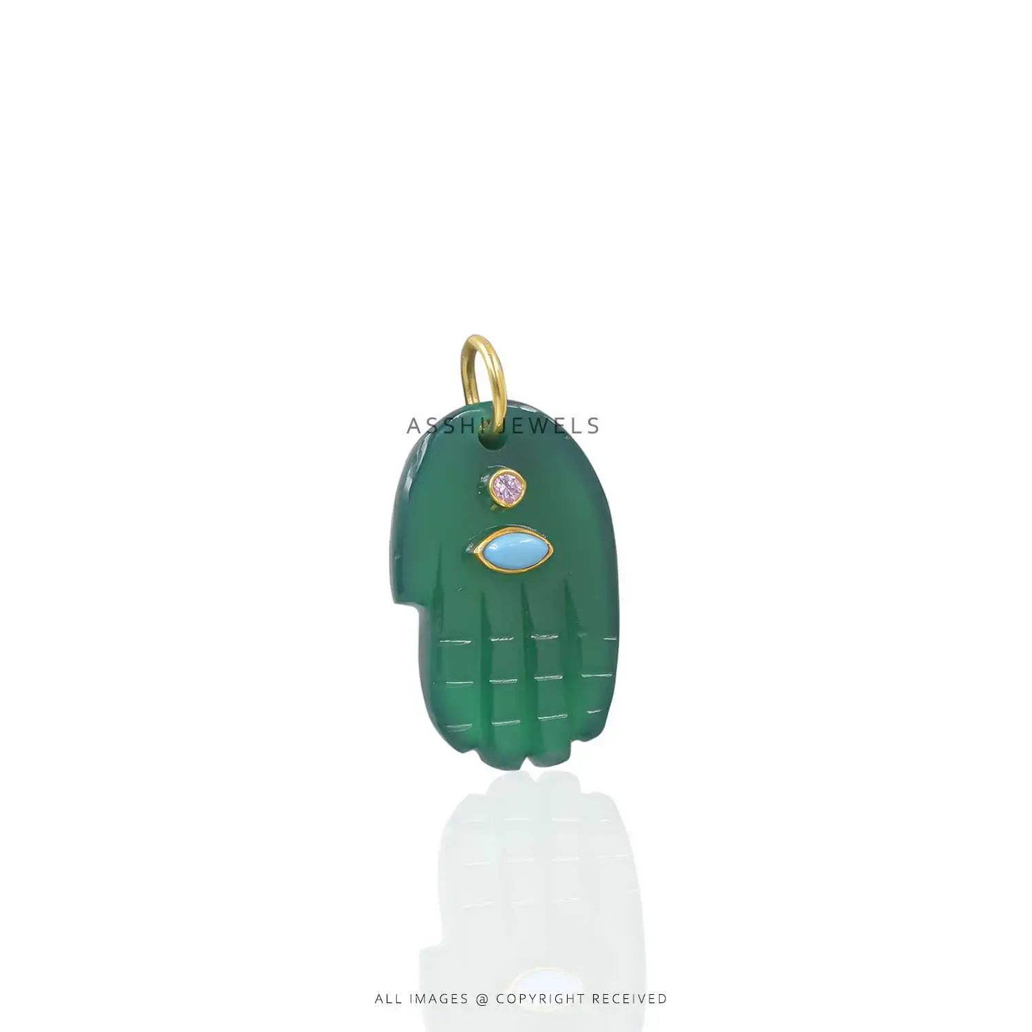 Green Onyx Turquoise Figa Hand Pendant - Silver Charm Jewelry