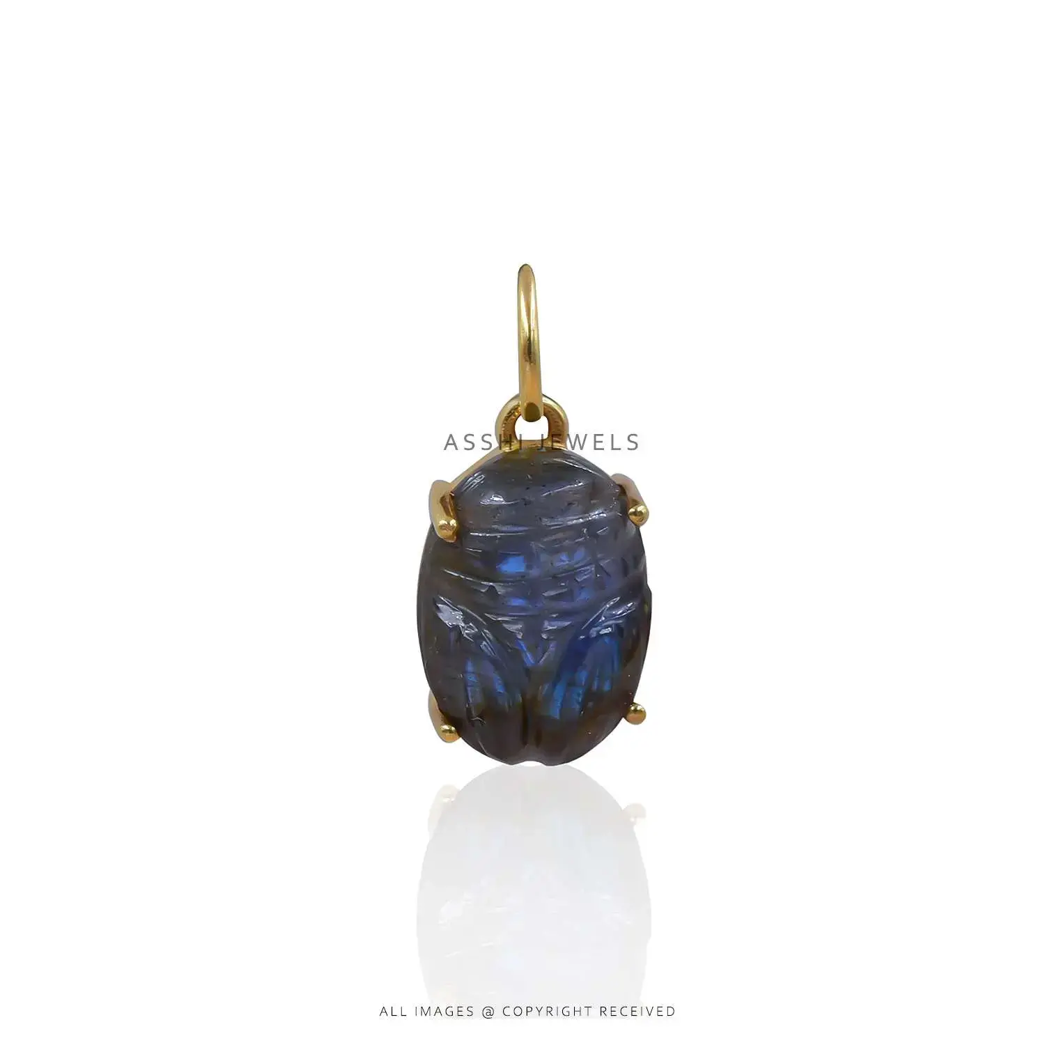 Elegant Labradorite Scarab Charm Silver Jewelry