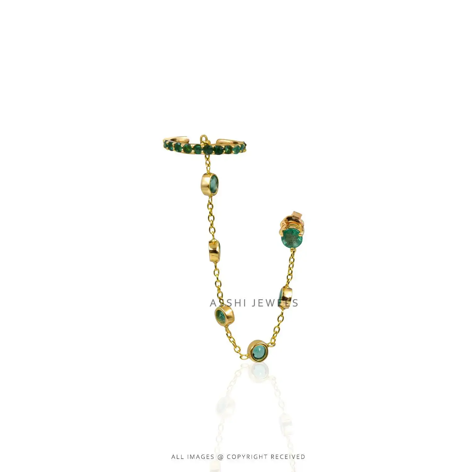 Fashionable Ear Cuff Green CZ Earring-925 Silver Jewelry