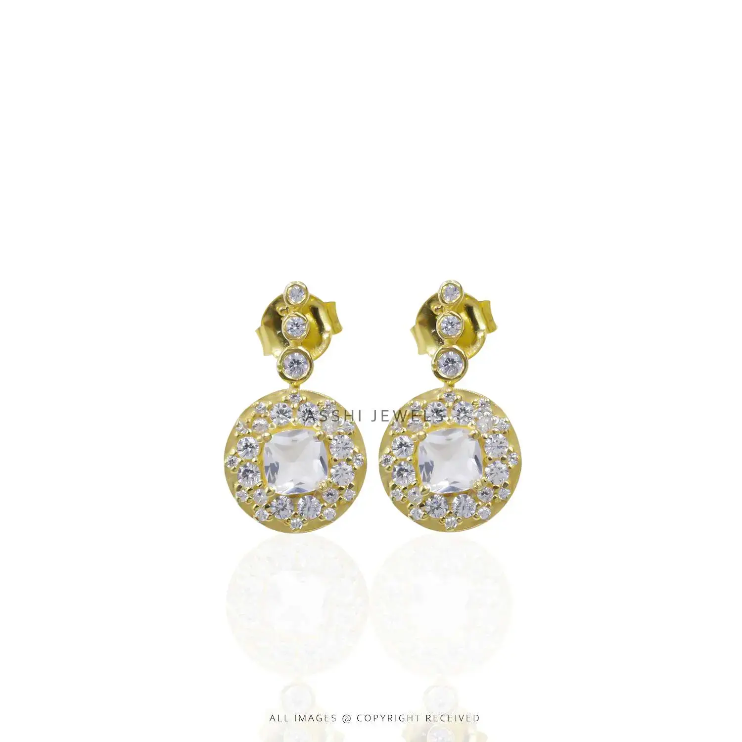 White CZ Stud Earrings - Sterling Silver Jewelry