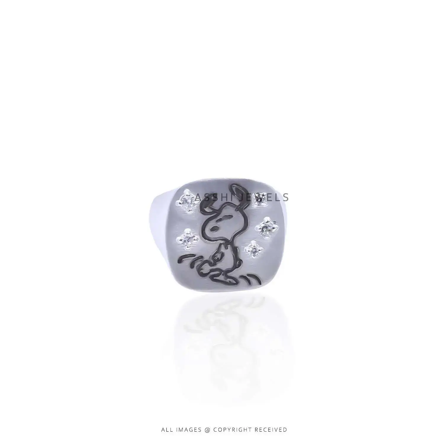 Snoopy Jazz Ring with CZ Stones - Silver Jewelry