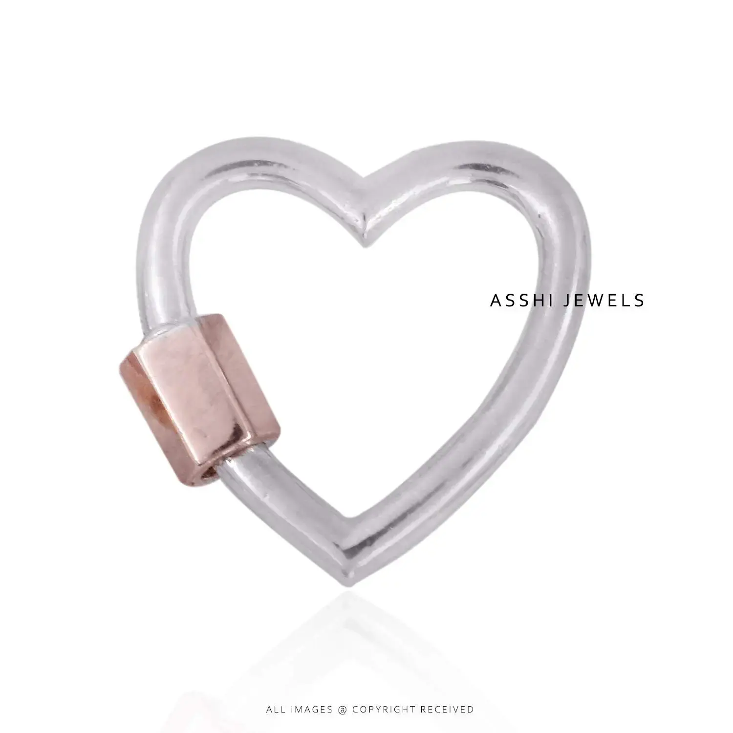 Rose Gold Heart Carabiner Screw  Lock in 925 Silver