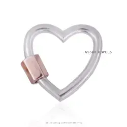 Rose Gold Heart Carabiner Screw  Lock in 925 Silver