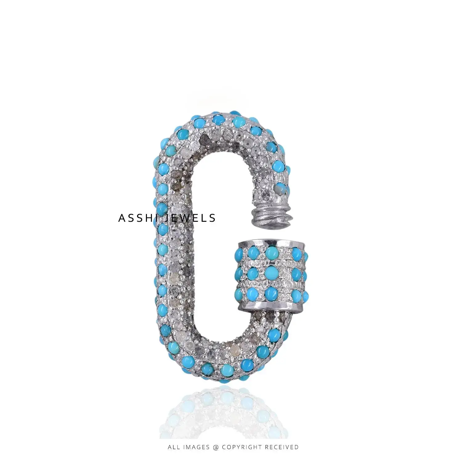 Luxury Turquoise & Diamond Carabiner Lock Silver Jewelry