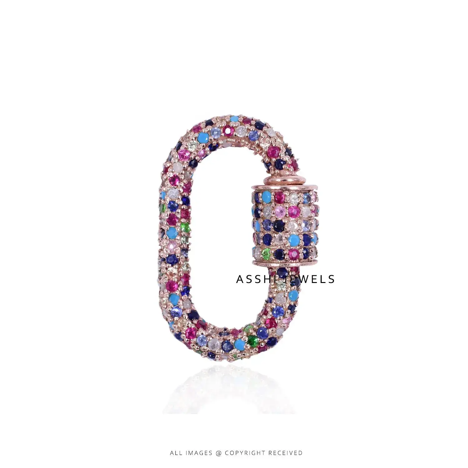 Colorful Multi Stone Carabiner Lock – Silver Jewelry