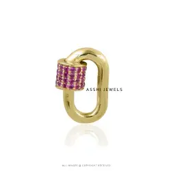 Pink Sapphire Carabiner Connector Lock 925 Silver