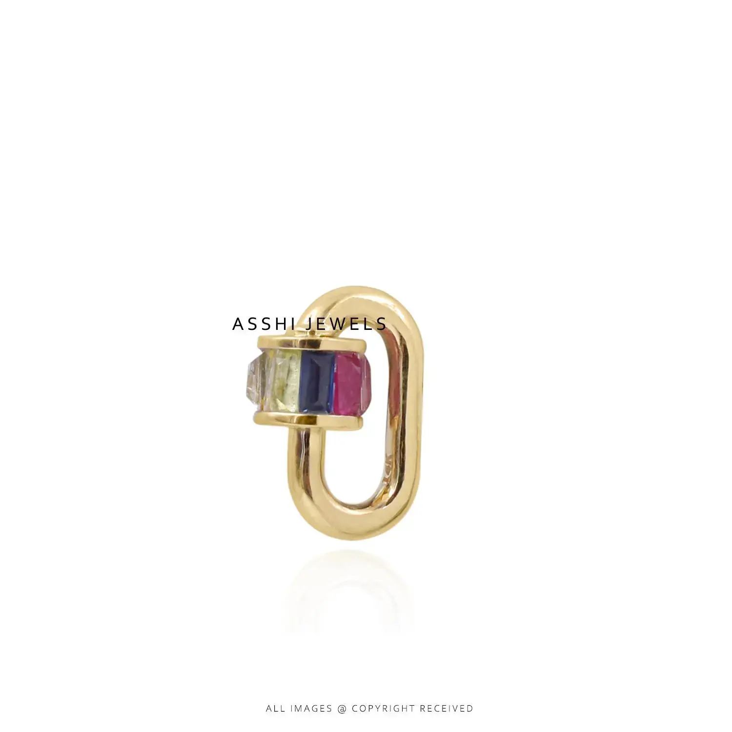 Multi Baguette Carabiner Lock in Gold Plated Silver Jewelry