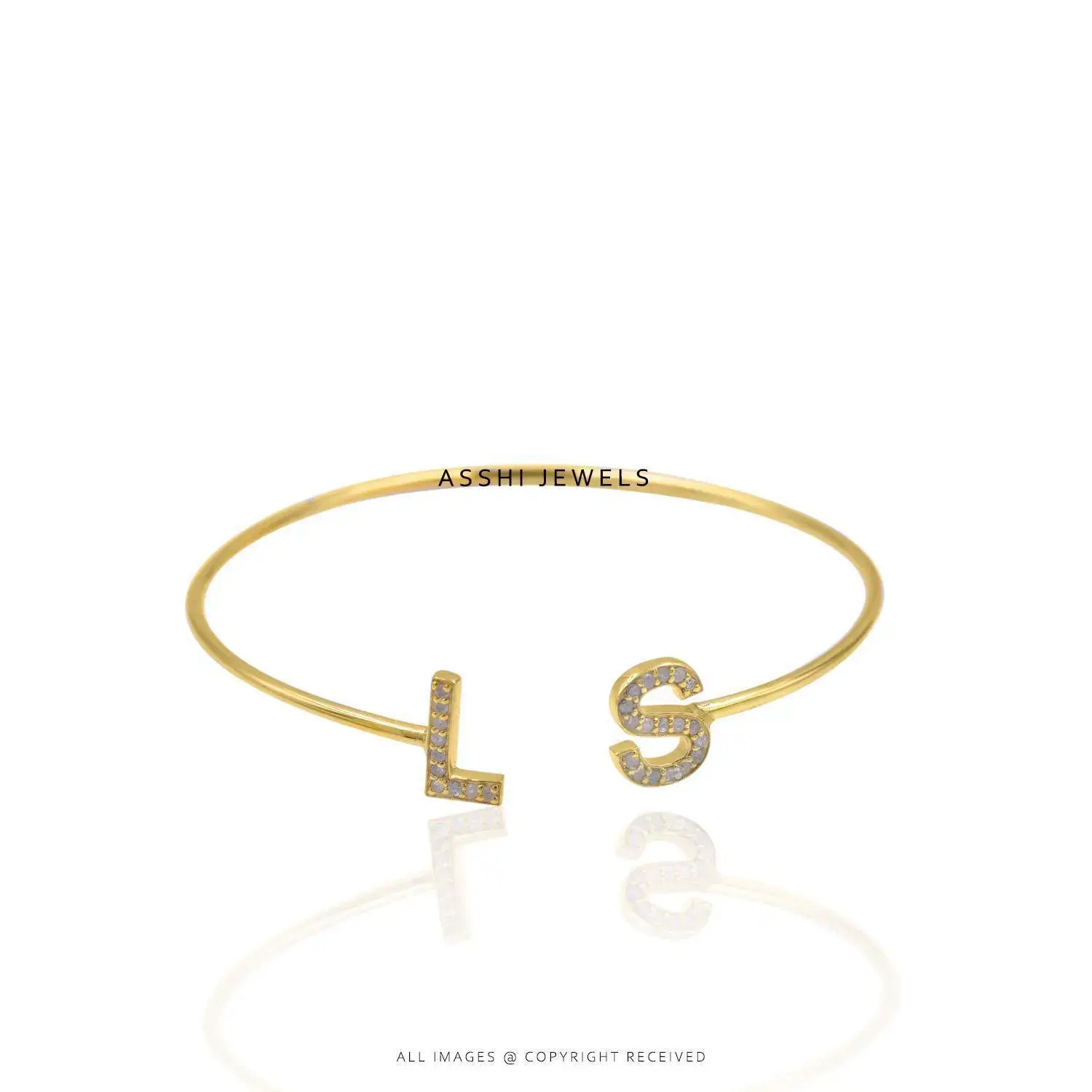 Diamond Letter Bangle-Sterling Silver Jewelry