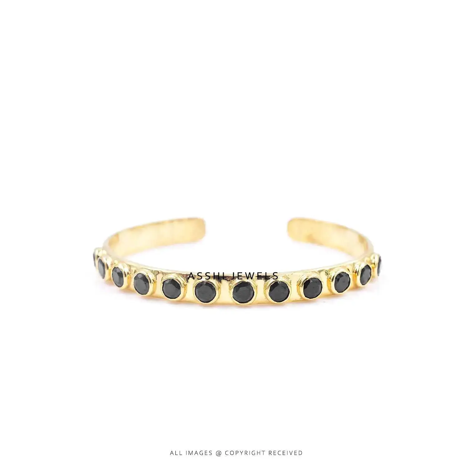 Black Onyx Cuff Bangle in Silver Jewelry
