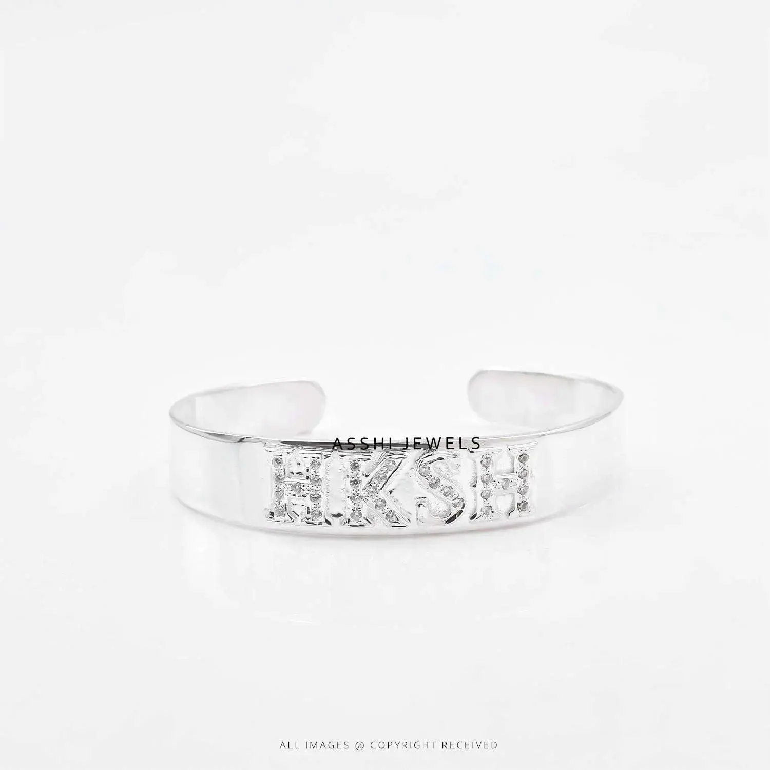 Luxury HKSH Alphabet Cuff Bangle in Sterling Silver