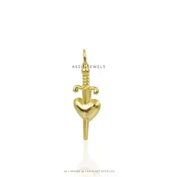 Heart Dagger Pendant in Gold Plated Silver